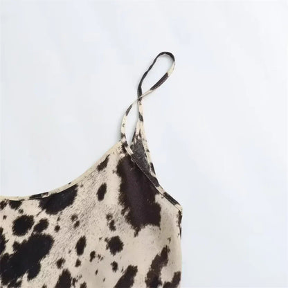 Zijde Satijnen Slip Jurk Dierpatroon Elegante Avondjurk