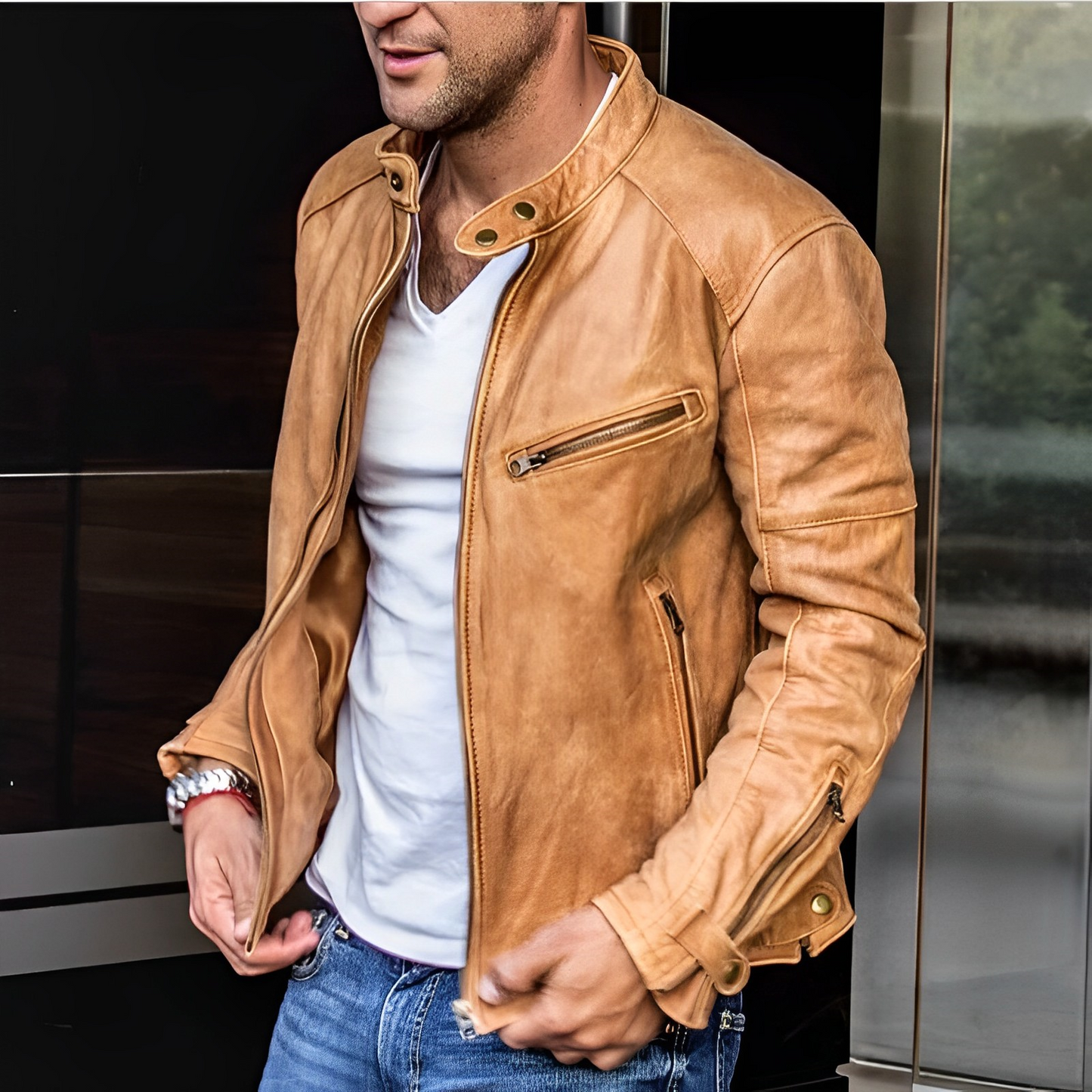 Leren Jas Elegant Zwart Heren