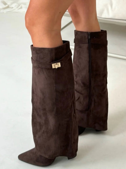 Hoge Suède Laarzen met Gouden Detail Luxe Stijl
