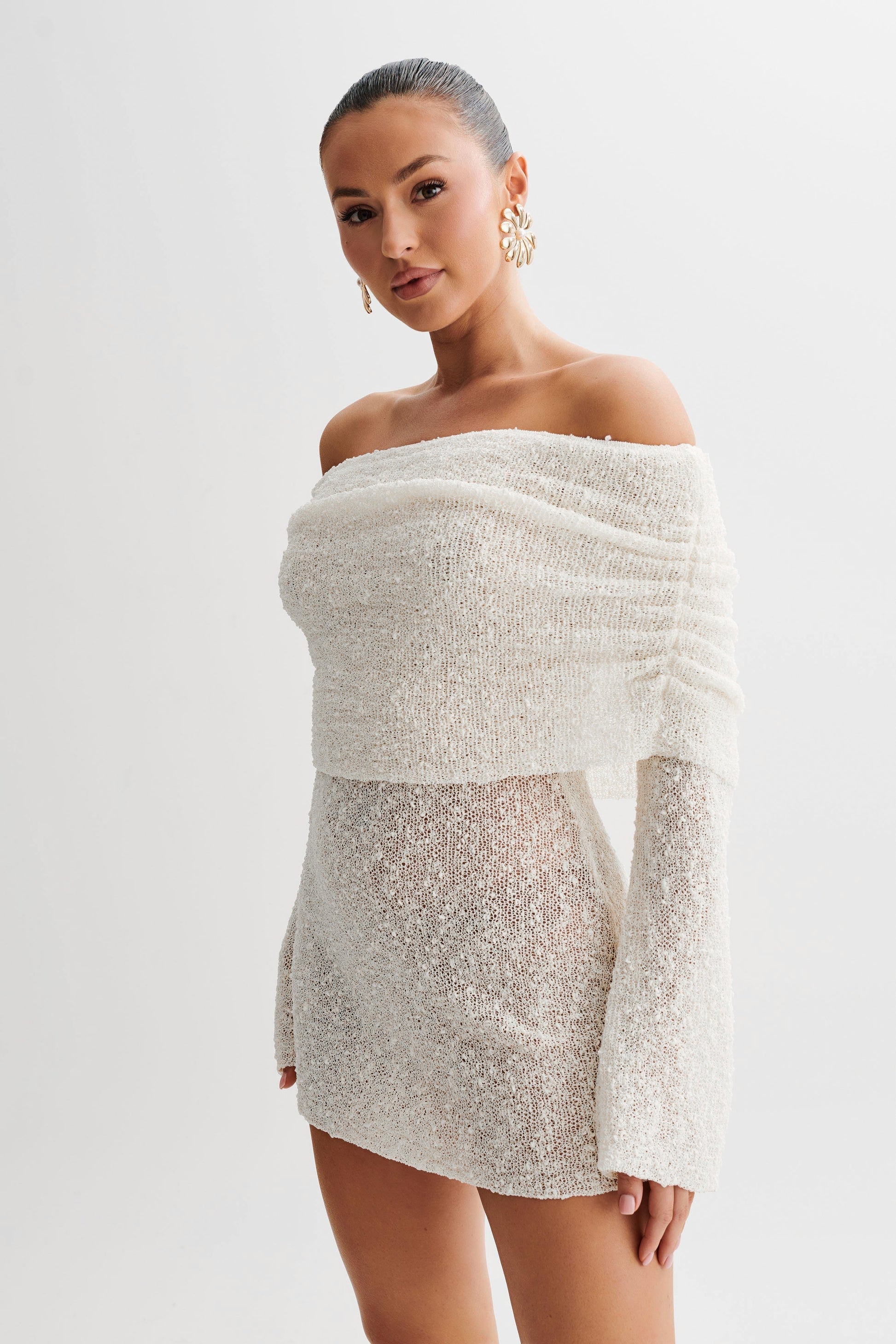 Gebreide Mini Jurk Off-Shoulder Zomerjurk Sheer Look - StudioMarella