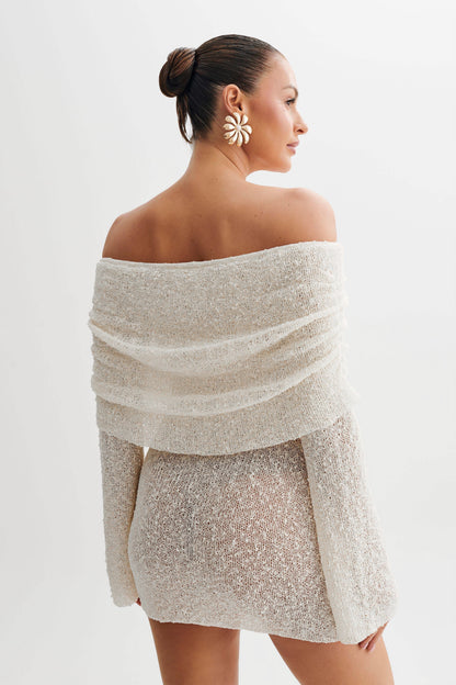 Gebreide Mini Jurk Off-Shoulder Elegante ZomerJurk