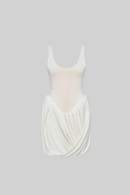 Witte Mini Jurk met Rok en Zijsplit Voor Vrouw