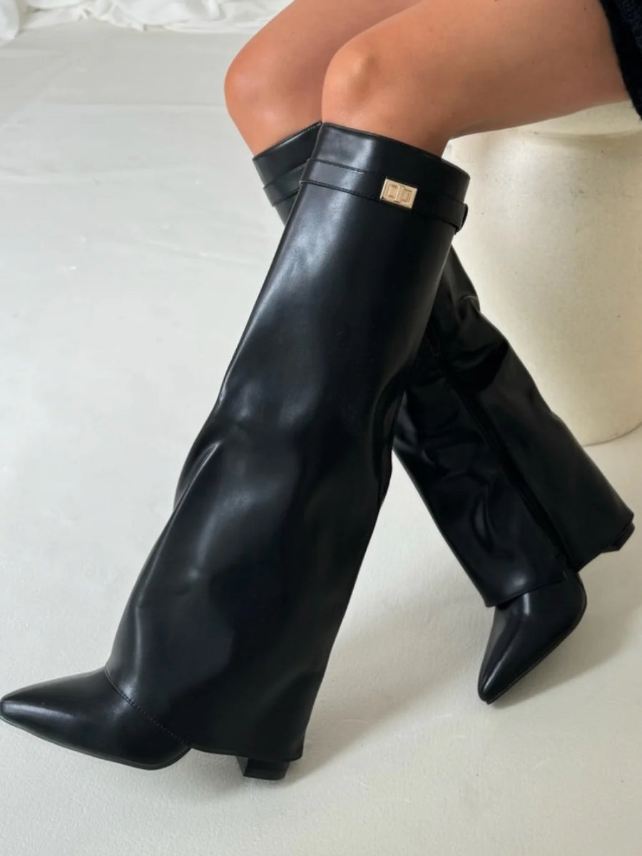 Hoge Suède Laarzen met Gouden Detail Luxe Stijl