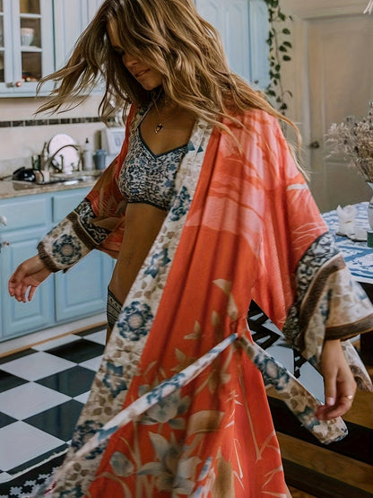 Maxi Kimono Dames Bloemenprint Zomerjurk