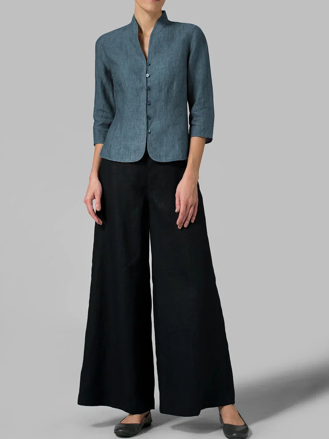 Blouse met Opstaande Kraag Chambray Stof