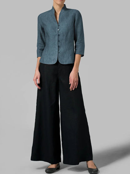 Blouse met Opstaande Kraag Chambray Stof