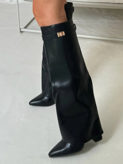 Hoge Suède Laarzen met Gouden Detail Luxe Stijl