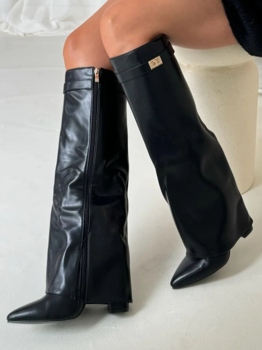 Hoge Suède Laarzen met Gouden Detail Luxe Stijl