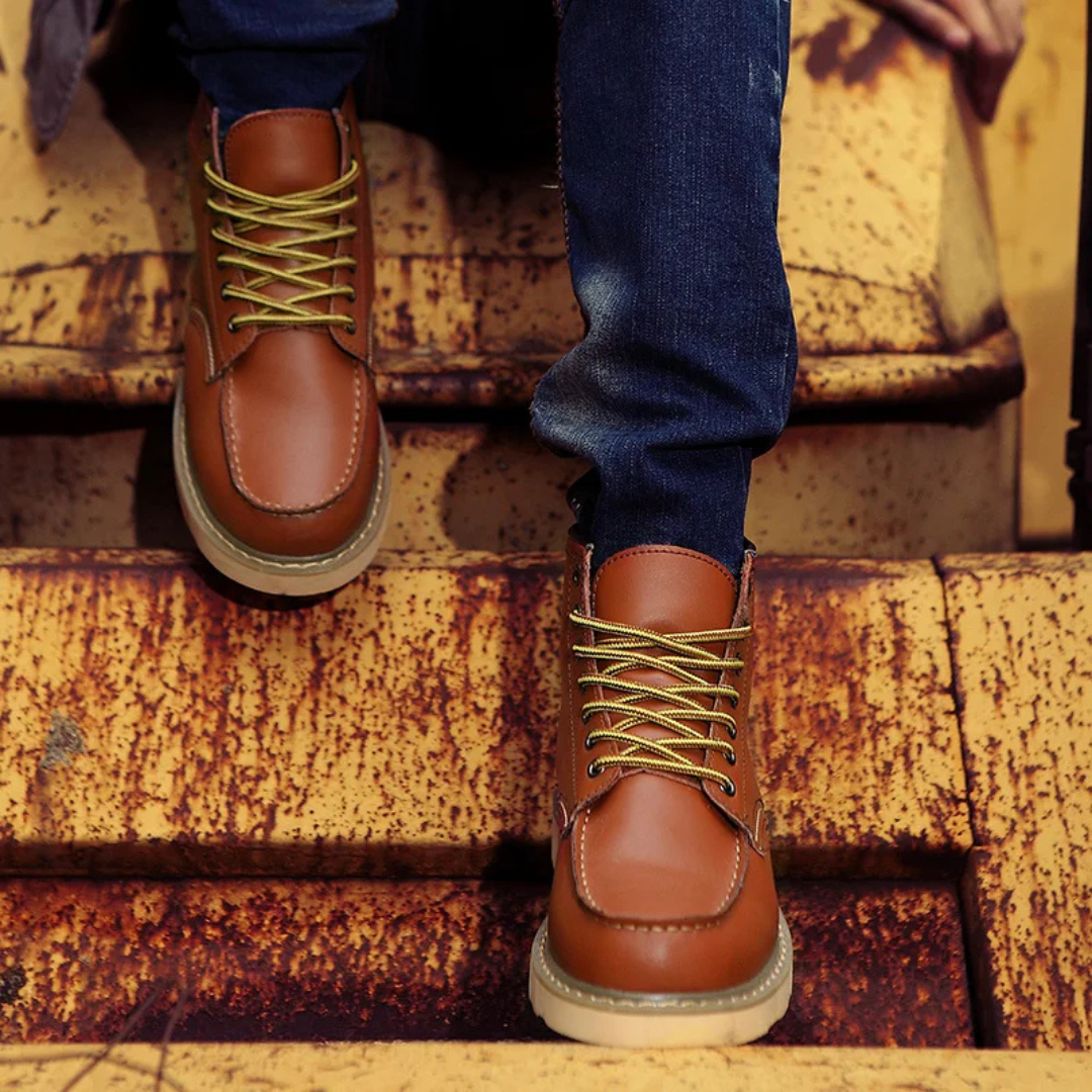 Heren Veterboots Stevige Zool Leren Boots Vintage Stijl