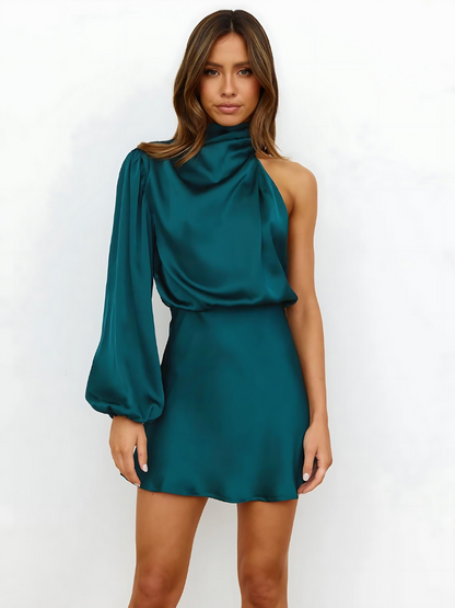 EenSchouder Jurk Zwarte Avondjurk Elegante Luxe Stijl