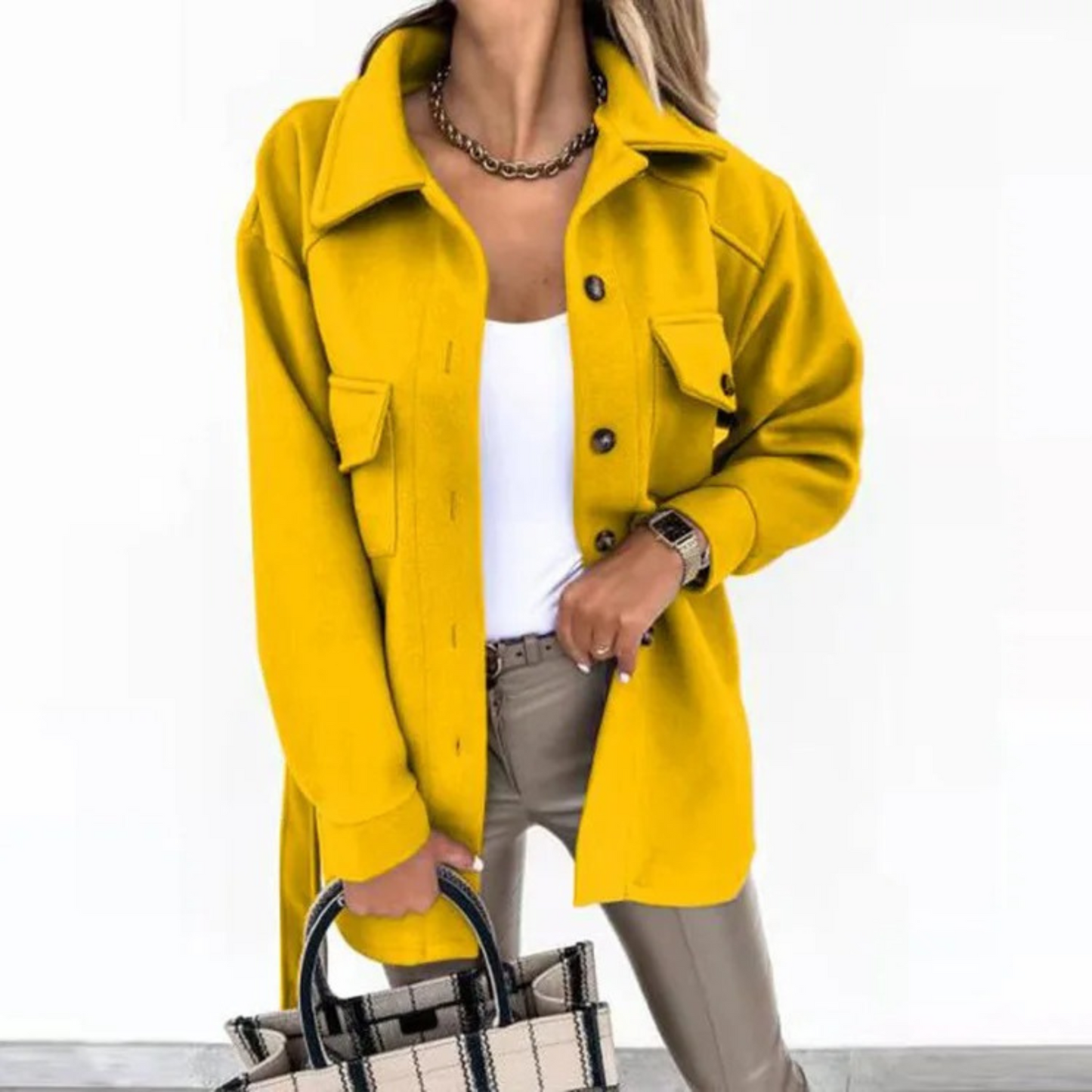 Blauwe Fleece Jas Lange Herenjas Met Kraag