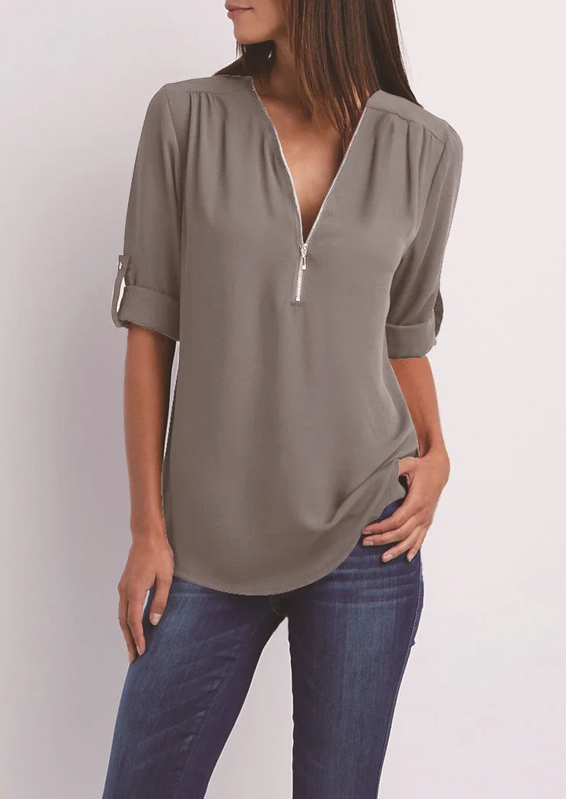 Vrouwelijke Blouse Elegante met Rits van Polyester en Elastaan - StudioMarella