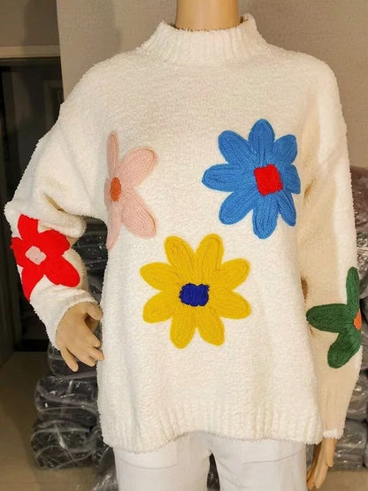 Gebreide Trui Dames Bloemenprint Zacht en Comfortabel