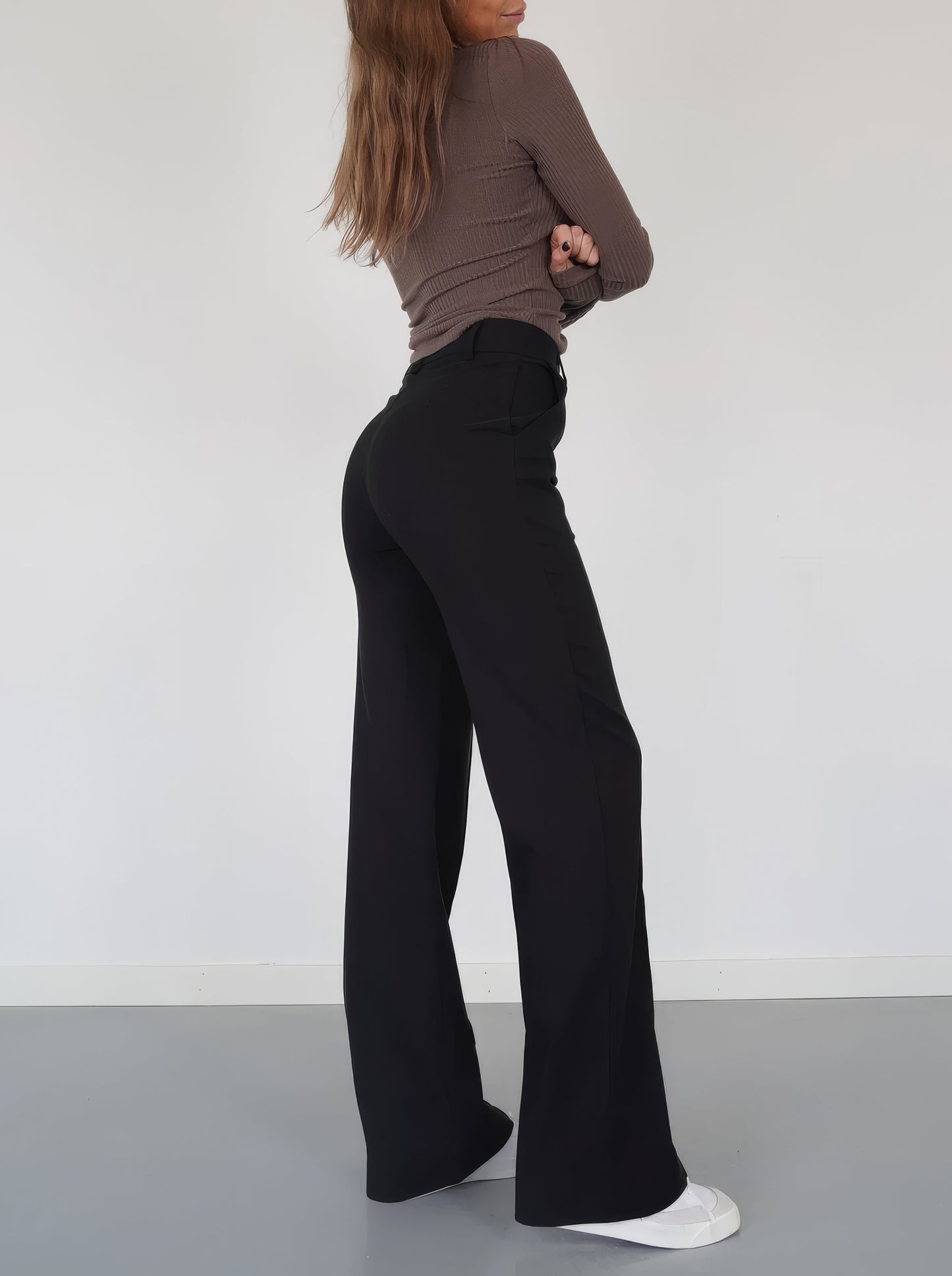 Dames High-Waist Pantalon Zwart Basic Rechte Pijpen