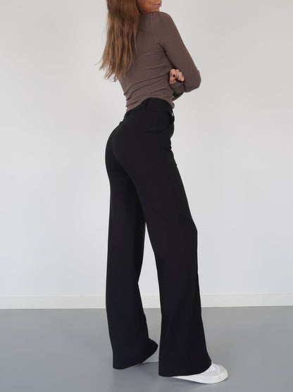 Dames High-Waist Pantalon Zwart Basic Rechte Pijpen