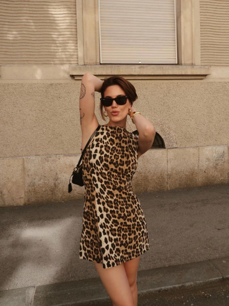 Mouwloze Mini Jurk Luipaardprint Zomerjurk Vrouw
