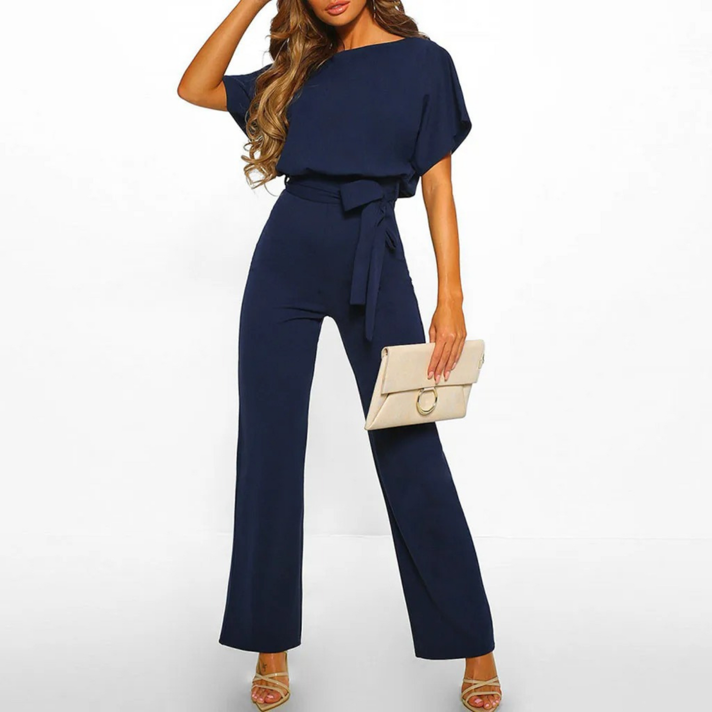 Rode Jumpsuit Hoge Taille O-Hals Broekmodel