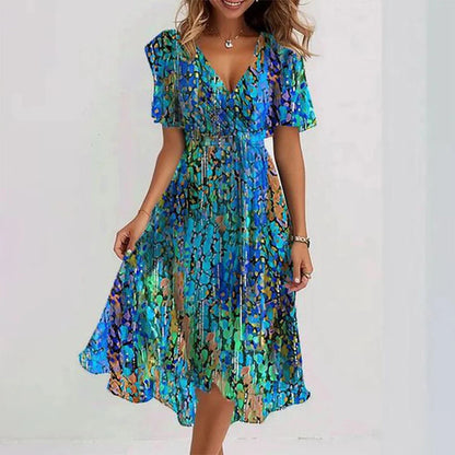 Jurk met Vlindermouwen en Bloemenprint Midi Lengte