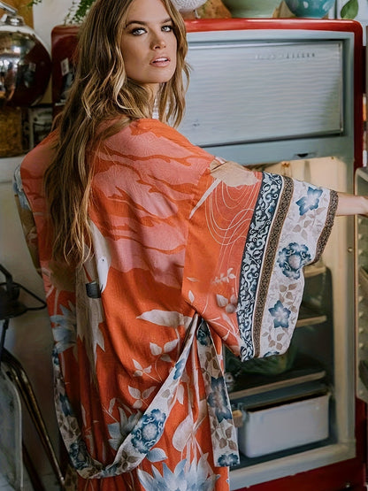 Maxi Kimono Dames Bloemenprint Zomerjurk