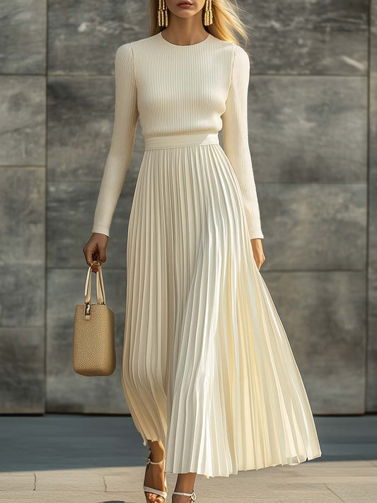 Dames Maxi Jurk met Gebreide Top en Geplooide Satijnen Rok - StudioMarella