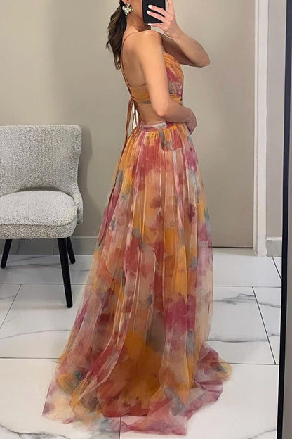 Vrouwen Zomerjurk Bloemenprint Maxi Jurk Diepe Hals