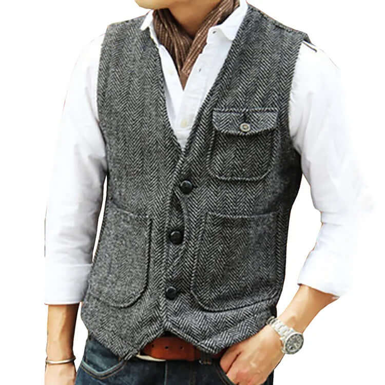 Heren Gilet Kasjmier Look Elegant Enkel Sluiting