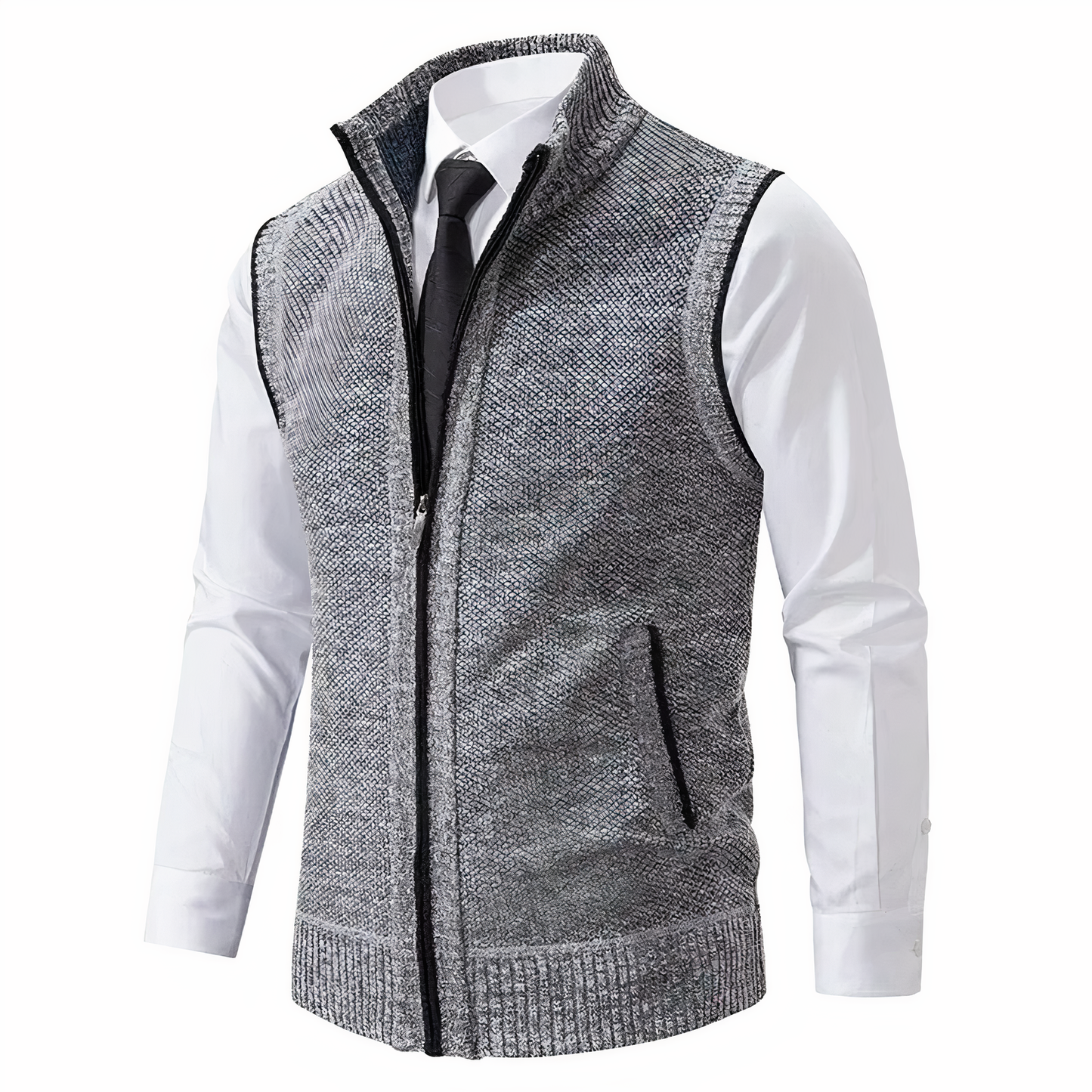 Heren Gilet Gebreid met Zakken en Rits Sluiting
