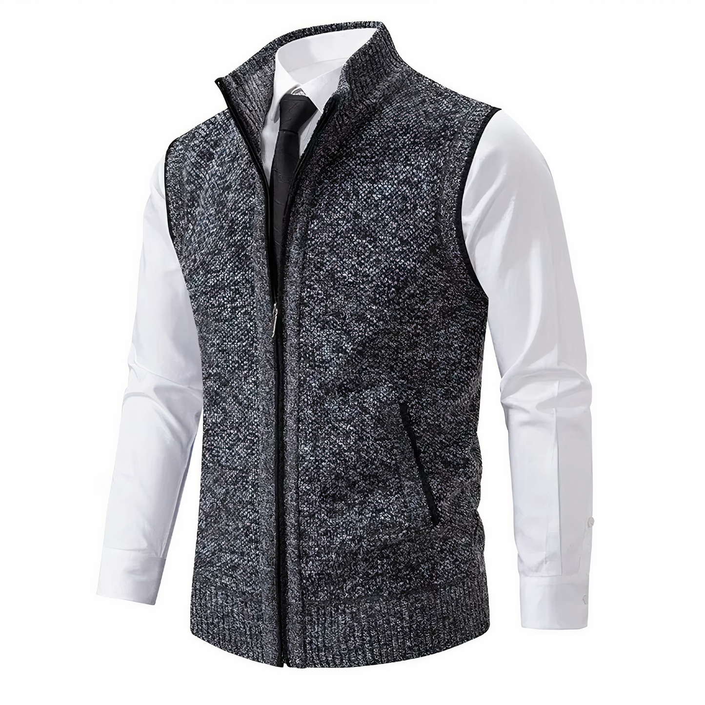 Heren Gilet Gebreid met Zakken en Rits Sluiting