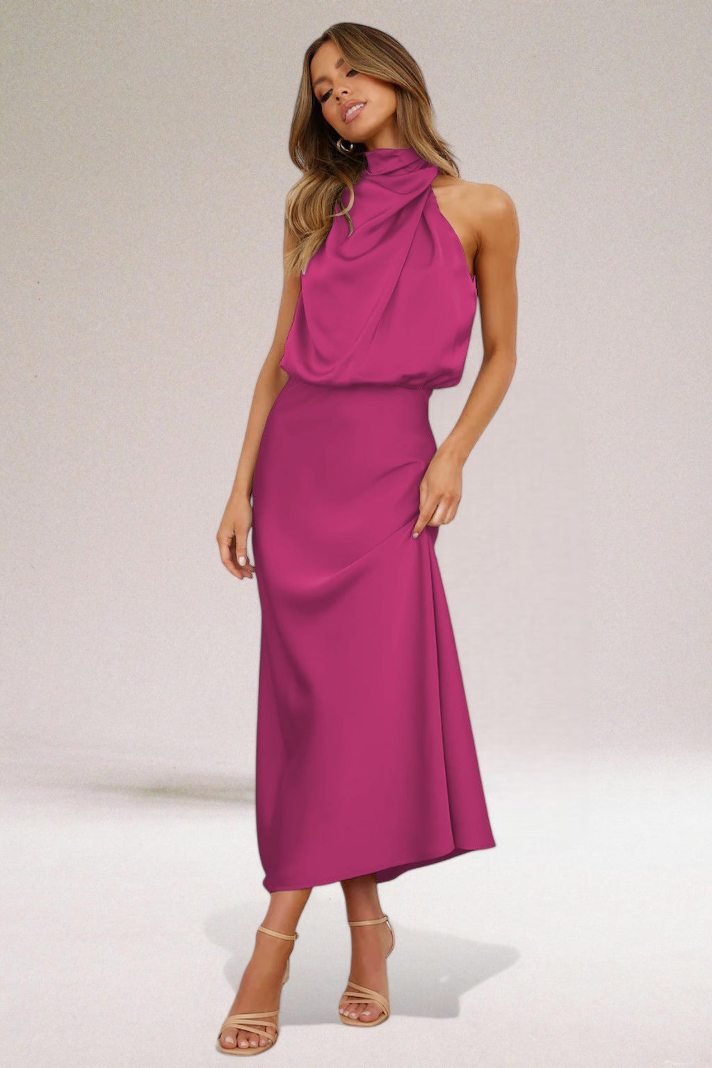 Satijnen Halter Jurk voor Dames Glamour Rood Avondjurk