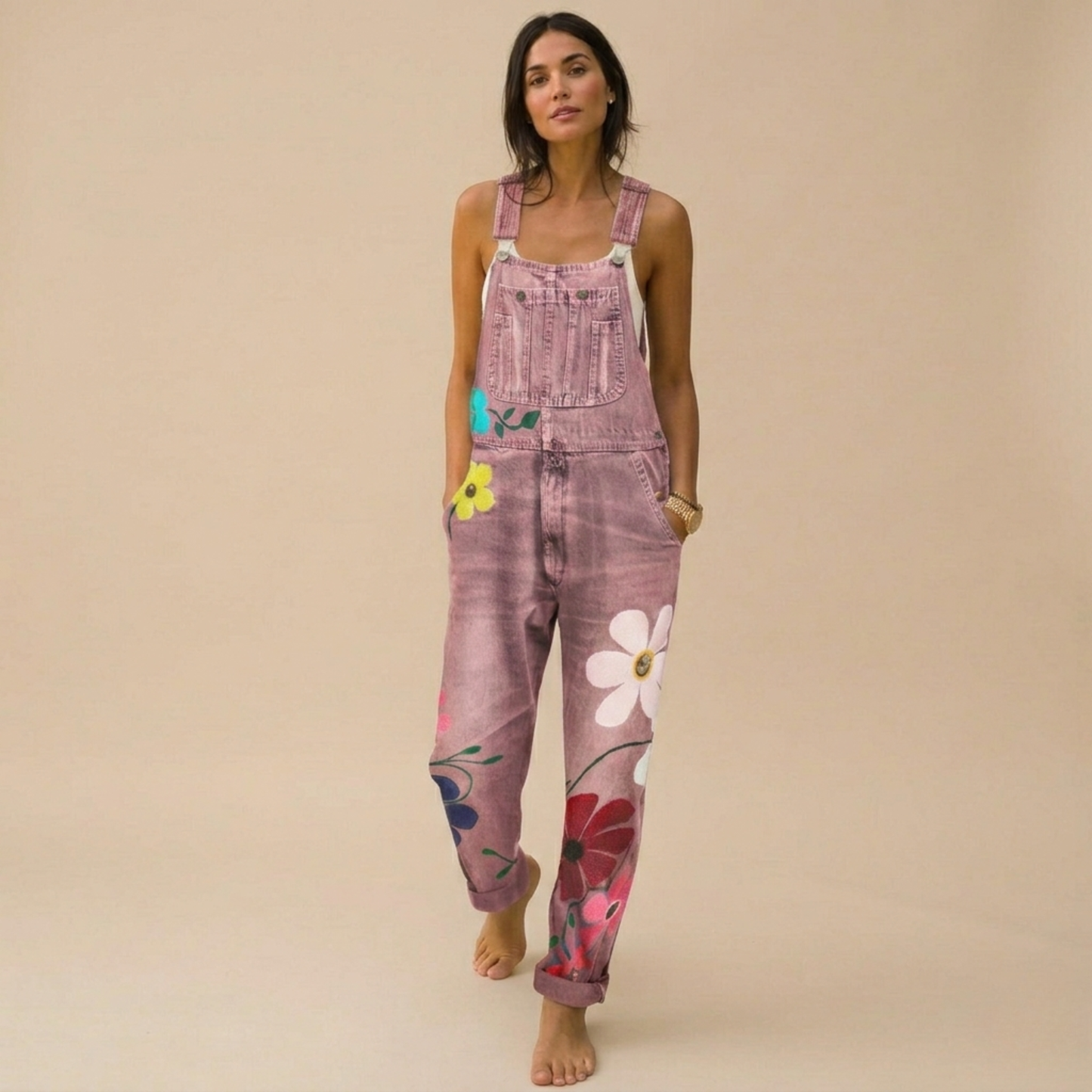 Bloemenprint Jumpsuit Denim voor Vrouw