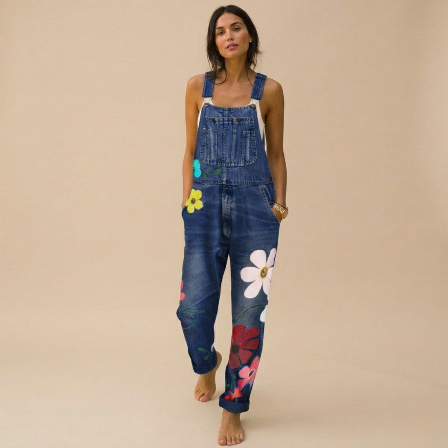Bloemenprint Jumpsuit Denim voor Vrouw
