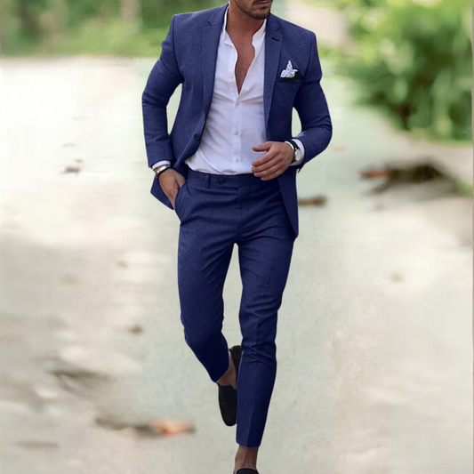 Heren Linnen Pak 2 Delig Slim Fit Zomer Kostuum Ademend - StudioMarella