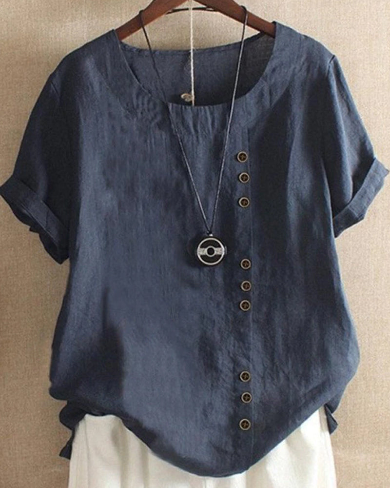 Vrouwelijke Zomerbloes Korte Mouwen Kleurrijk Comfortabel