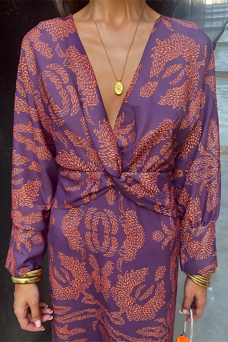 Maxi Jurk voor Dames met V-Hals en Knoopdetails