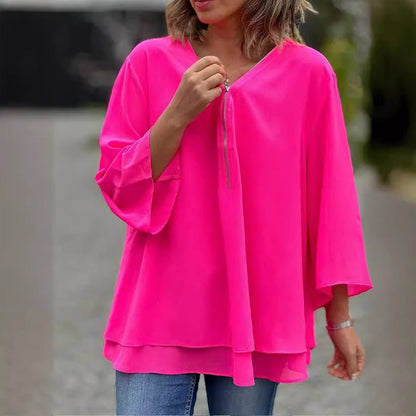 Vrouwelijke Chiffon Bloes Lichte Zomerkleding