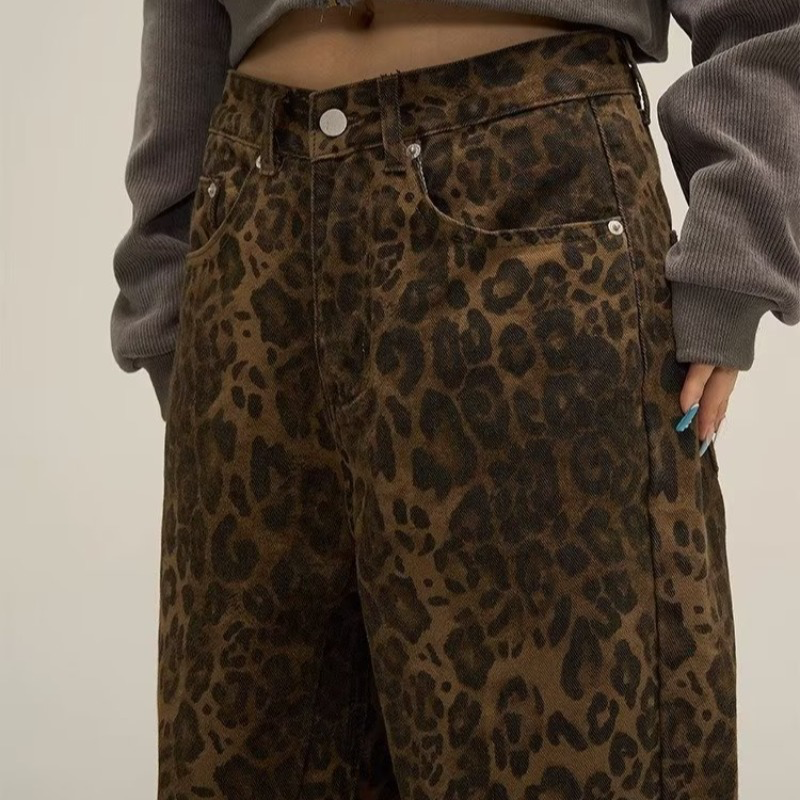 Dames Jeans Luipaard Print Hoge Taille Wijde Pijpen