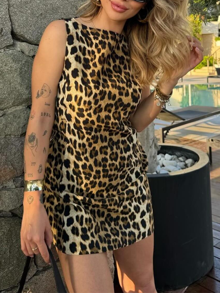 Mouwloze Mini Jurk Luipaardprint Zomerjurk Vrouw - StudioMarella