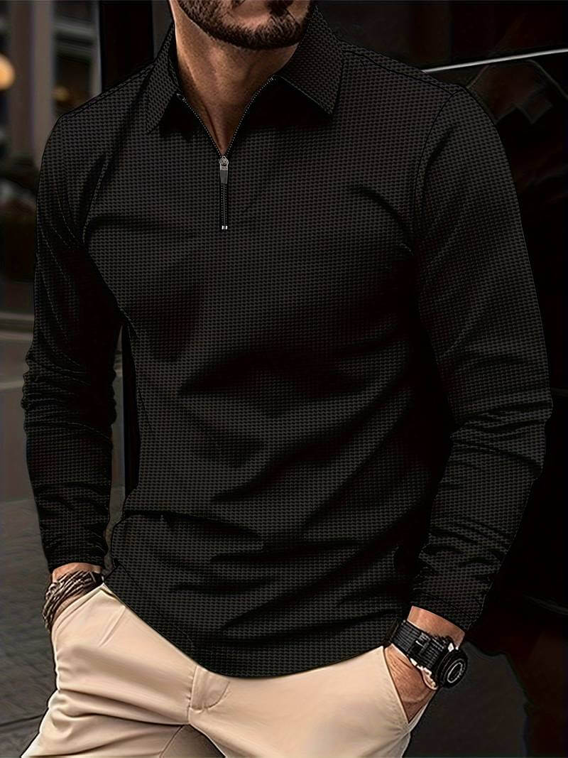 Heren Wafelshirt Lange Mouwen V-Hals Casual Kleding