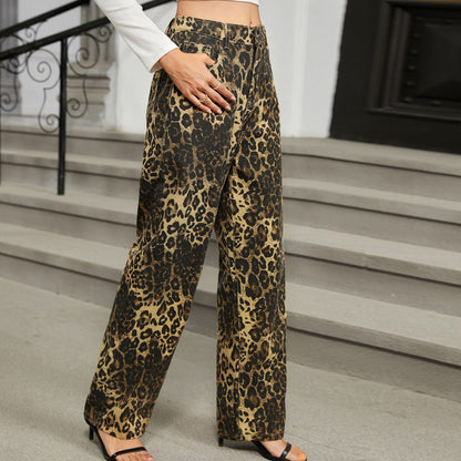Dames Streetwear Set Leopard Broek en Jas Wijd Model