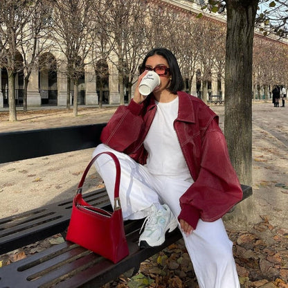 Oversized Leren Jas Rood Dames