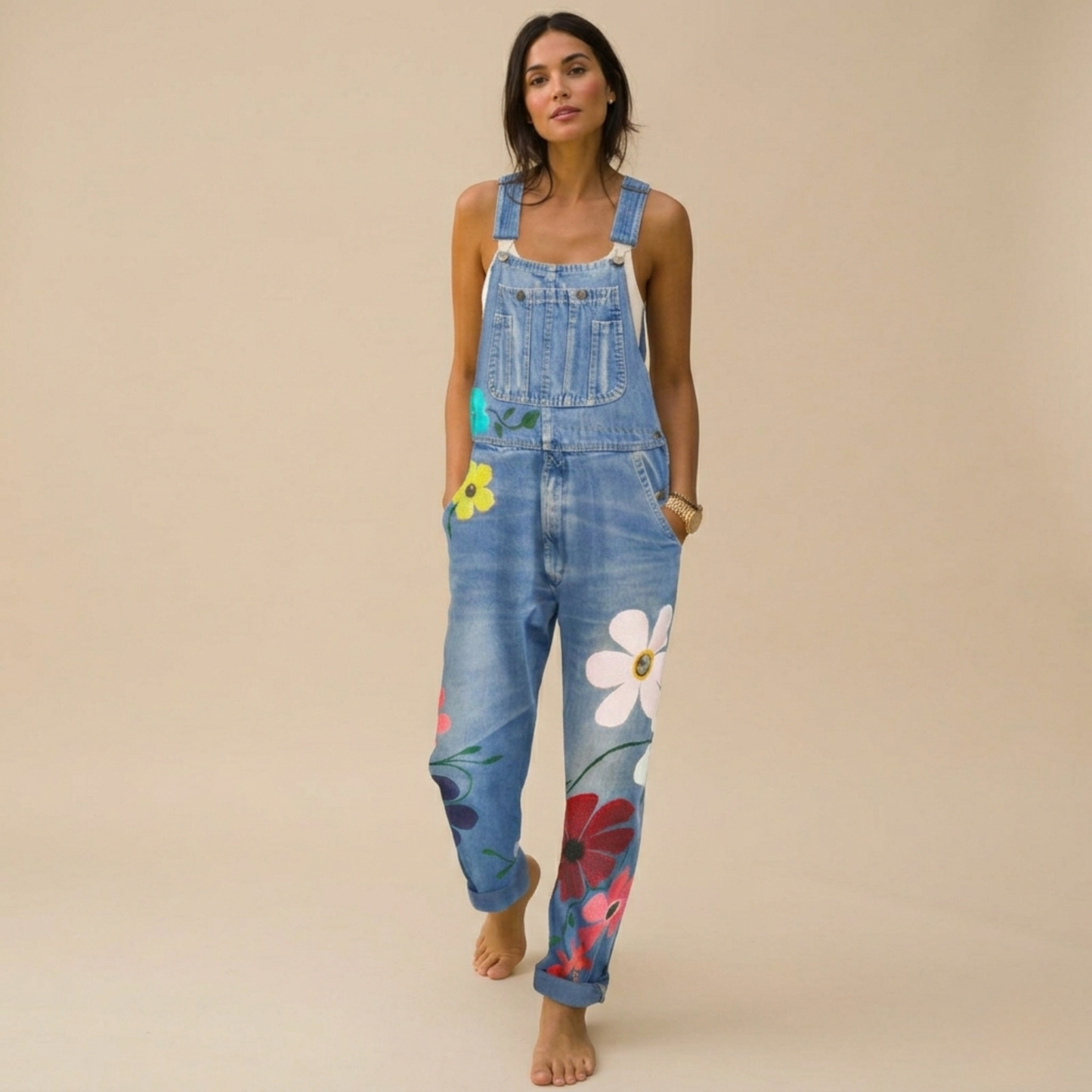 Bloemenprint Jumpsuit Denim voor Vrouw