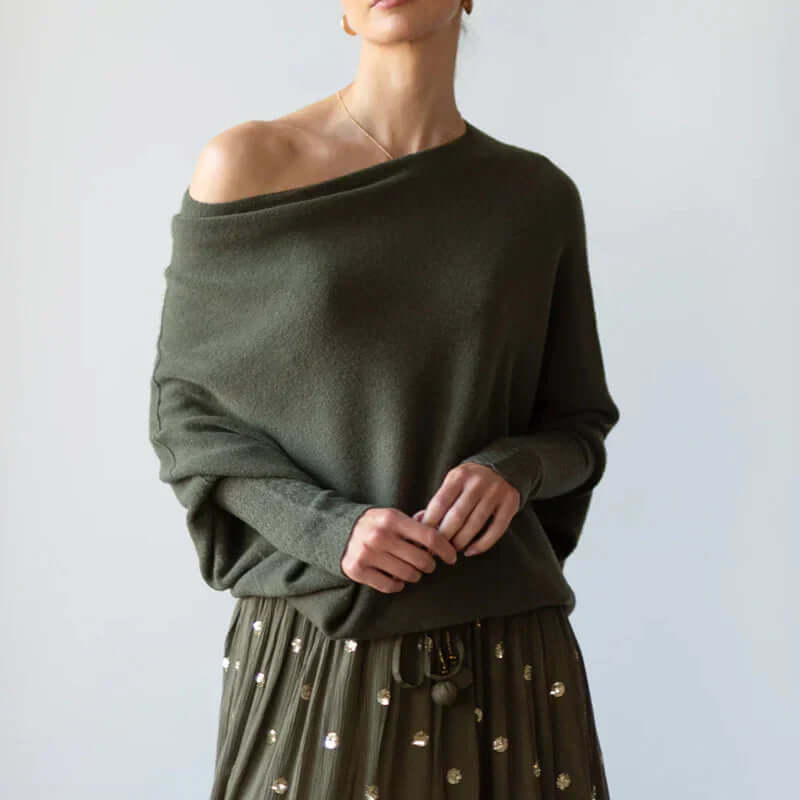 Dames Trui Asymmetrisch Col Rond Drapé Model