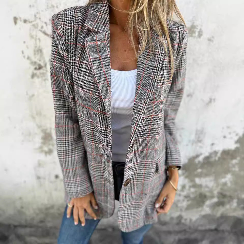 Dames Blazer Geruit Stijlvol Jasje Trendy Kleding