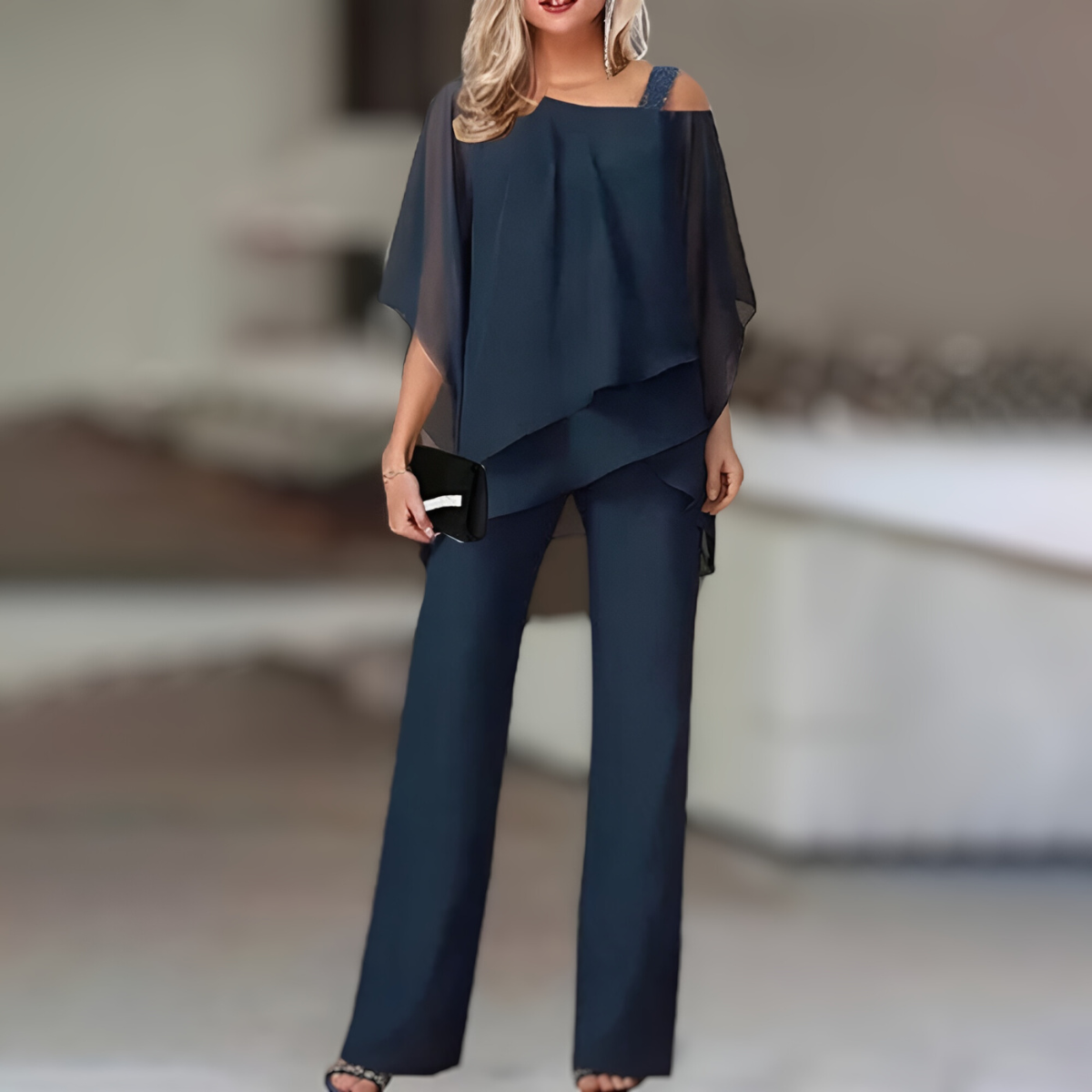 Dames Tweedelige Set Elegante Jurk en Broek