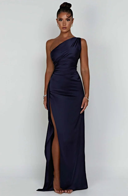 Dames Maxi Avondjurk Satijn One-Shoulder Hoge Split