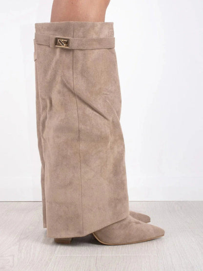 Hoge Suède Laarzen met Gouden Detail Luxe Stijl