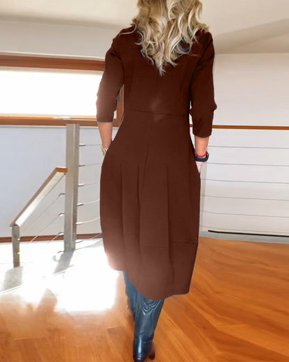 Vrouwelijke Maxi Jurk Met Zakken Vintage Stijl