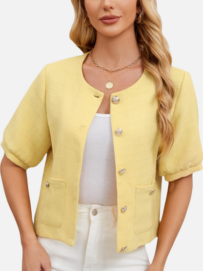 Dames Cropped Blazer Jas Tweed Pasvorm