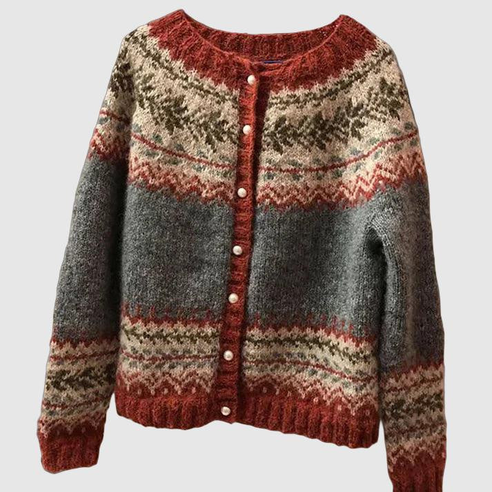 Dames Vest Gebreid Warme Herfst Winter Cardigan Fair Isle Patroon - StudioMarella