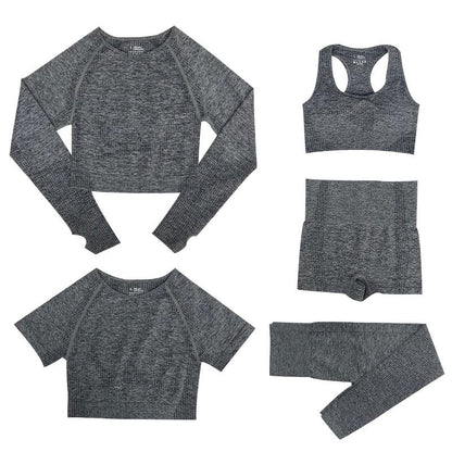 5-delige Sport Set | Dames tops en sportleggings met hoge taille in de kleur Donkergrijs voor dames in stijl geschikt voor alle seizoenen.